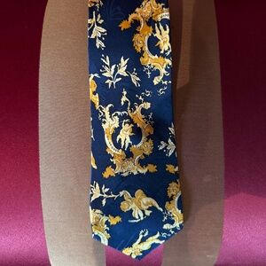 Silk Neck Tie / Navy blue / Gold Cherubs
